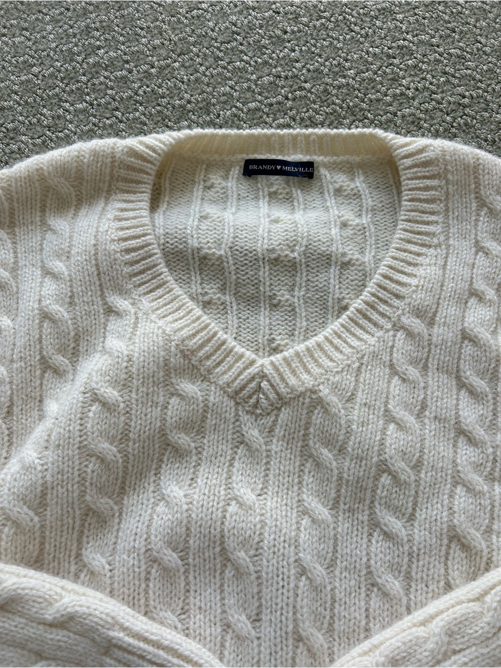 Brandy Melville Cream Cable V‑Neck Pullover